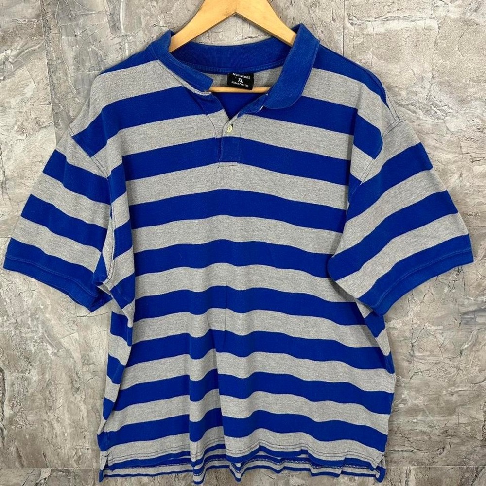 Vintage Footlocker Blue and grey striped‎ short sleeve polo shirt polo Men's XL